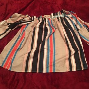 Plus Bell  Sleeve Striped Bardot Top